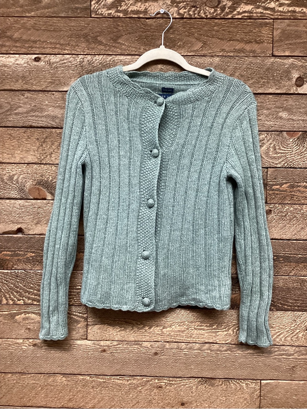 Ralph Lauren Hand Knit Merino Wool Angora Cardigan Sweater Sage Green M - Picture 2 of 8